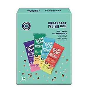 Yogabar Breakfast Protein Variety (Almond Coconut, Apricot & Fig, Blueberry, Apple Cinnamon Bars - 300gm, 6 x 50 g (Box of 6 Bars)